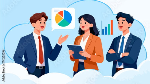 Business team discussing data visuals