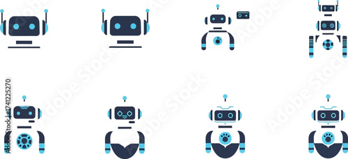Cute robot characters for modern tech projects and presentations