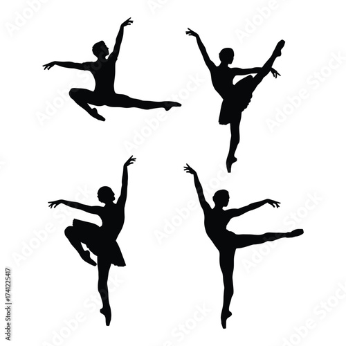 Elegant ballet dancers silhouettes dynamic poses classical dance art form graceful movement collection silhouette