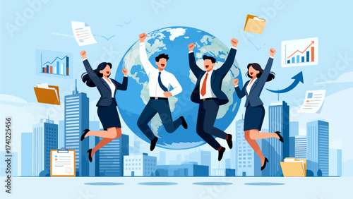 Business team celebrating success globally
