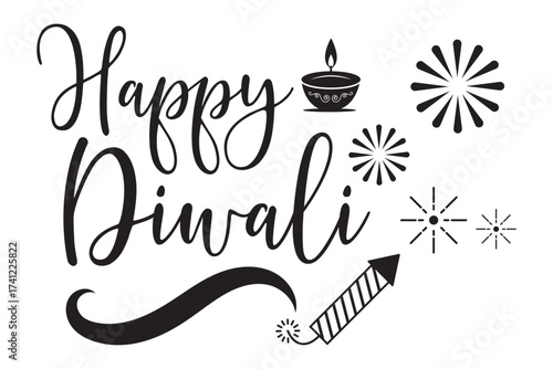 Happy Diwali text vector, Happy Diwali text design, Happy Diwali cursive font design, Diwali Festival vector, Deepavali design