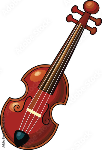Red violin with brown strings and tuning pegs musical instrument