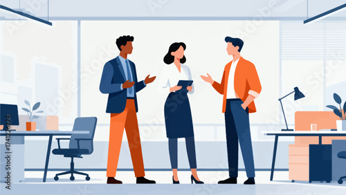 Three people in office having discussion