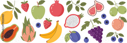 Colorful and Fresh Assortment of Fruits Illustration Healthy Eating Design