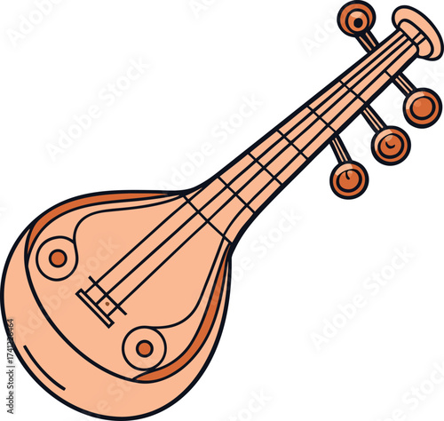 Stylized Sitar Musical Instrument Illustration Indian instrument