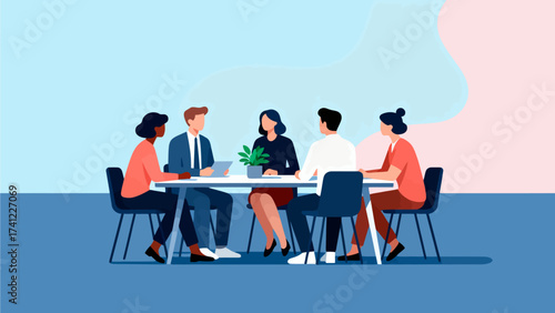 Group of people sitting at table in meeting