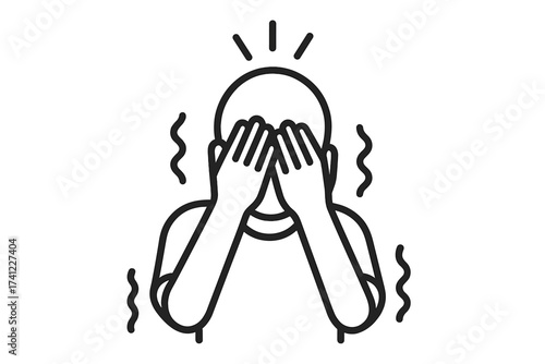 Phobia and panic icon. Vector line illustration of intense fear, avoidance, tension and anxiety disorder. Person shaking, hiding face. Mental health concept. Psychological problem.