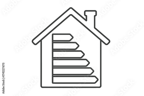 Vector thin line icon of energy efficiency rating in a house. Energy performance certificate label concept. Building consumption bar chart outline illustration. EPC diagnostic graph.