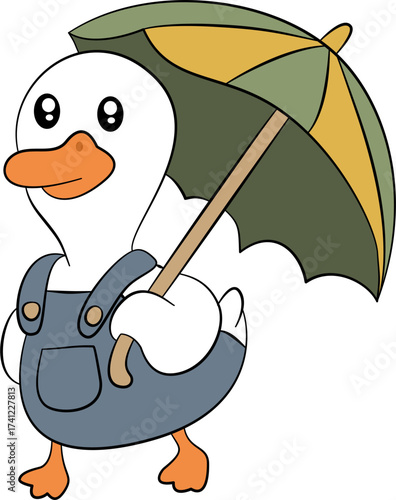 Cartoon of a goose holding an umbrella