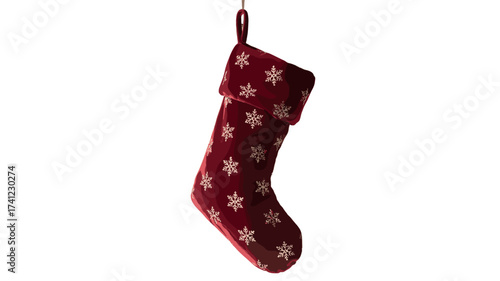 A festive Christmas stocking adorned with snowflake pattern.