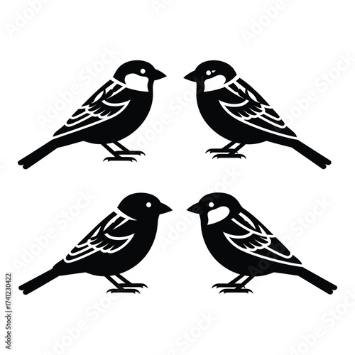 Wallpaper Mural Four detailed silhouettes of small birds facing each other in pairs for artistic design silhouette Torontodigital.ca