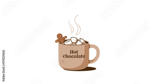 A delightful illustration of a steaming cup of hot chocolate.