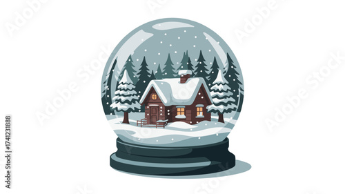 A charming miniature snow globe with a quaint cabin and snowy trees inside.