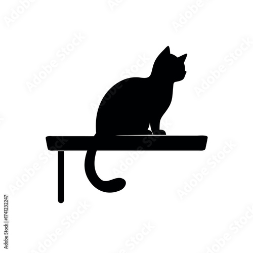 Cat sitting on shelf calm home decoration theme Vector illustration