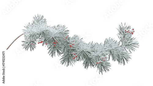 A festive and decorative garland of pine branches covered with snow.