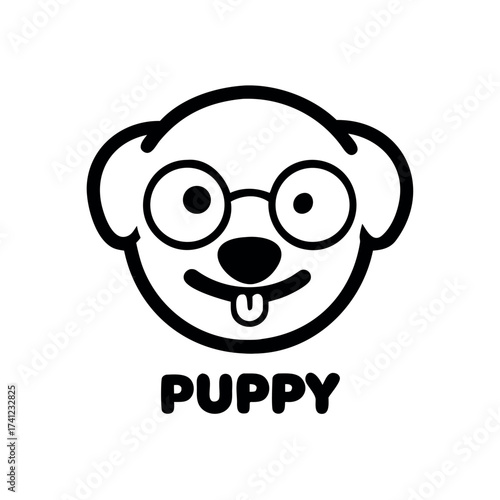 Joyful puppy head wearing glasses and tongue out cute design Vector illustration