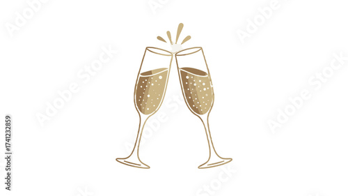 Cheers with two champagne glasses.