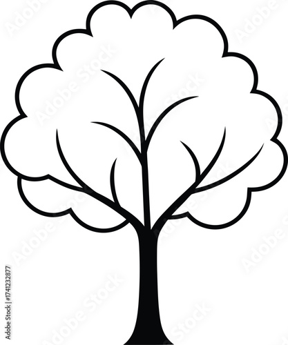Simple black and white outline drawing of a tree with a rounded canopy and branches, isolated on white background