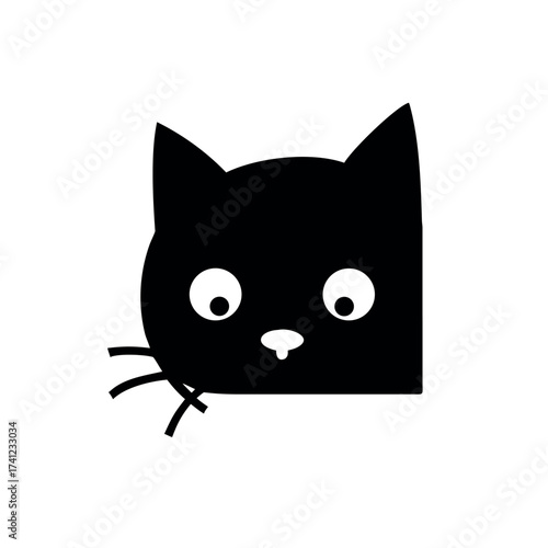 Curious cat face peeking softly from edge Vector illustration