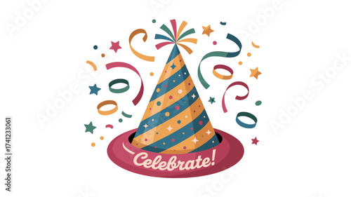 Colorful party hat and festive decorations creating a joyful celebration mood.