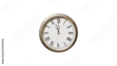 A vintage pocket watch, its hands pointing towards twelve o'clock.