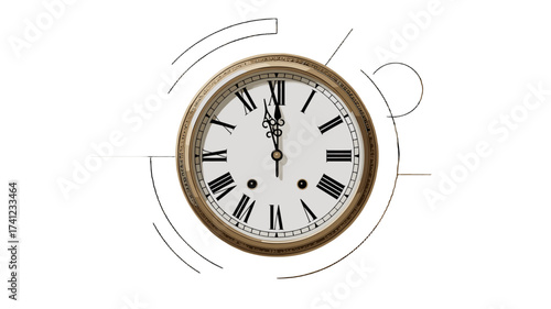 Close-up of a classic antique clock, its hands nearing midnight.