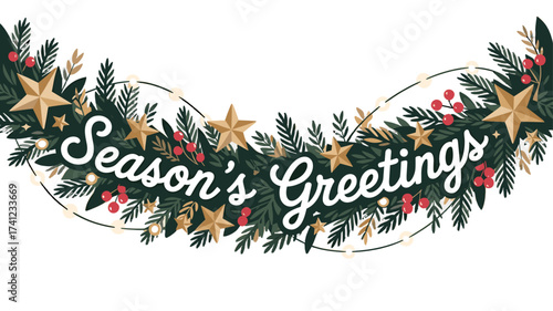 A festive Season's Greetings banner with decorative elements.