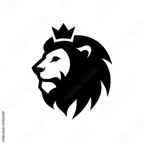 Lion head wearing crown majestic royal animal logo Vector illustration