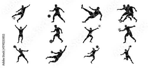 Dynamic silhouettes of athletes engaged in various sports and actions on a white background