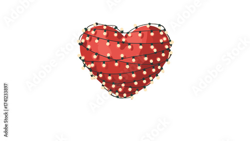 A romantic heart decorated with fairy lights.