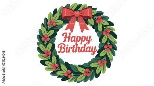 Festive birthday wreath with a red bow.
