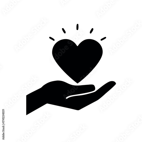 Hand holding glowing heart compassion care Vector illustration