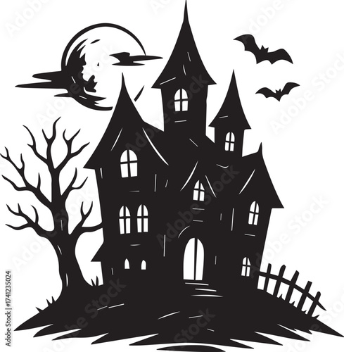 Spooky haunted house cartoon vector illustration. Halloween Design Elements