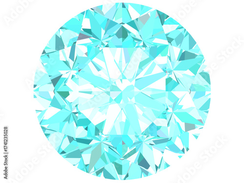 vector illustration of a brilliant sky blue diamond. It is designed to showcase the intricate details of a gemstone with a focus on its facets and sparkling appearance.