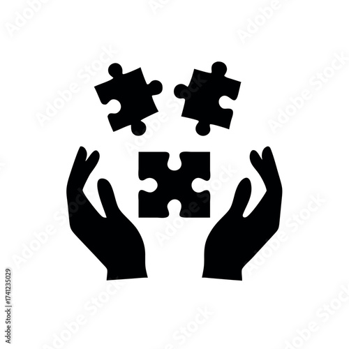 Hands holding puzzle pieces teamwork support Vector illustration