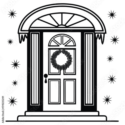 A black silhouette of a holiday door decor