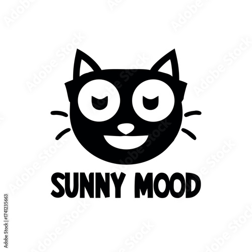 Smiling cat with round glasses playful vibe Vector illustration