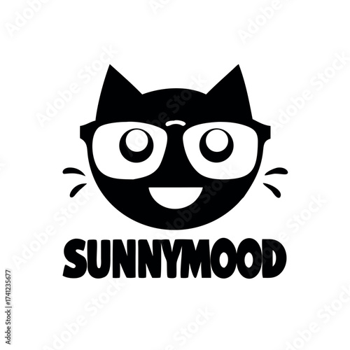 Cat with big glasses cheerful sunny personality Vector illustration