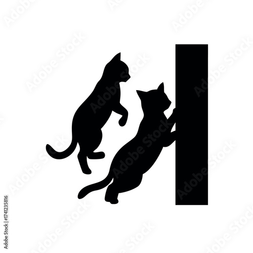 Two kittens climbing wall playful friendship moment Vector illustration