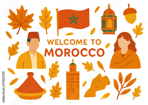 Flat Design Autumn Morocco Culture Icon Set