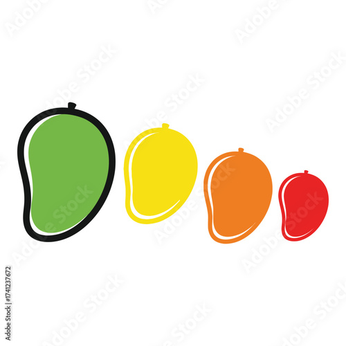Vibrant mango assortment a colorful gradient of fresh tropical fruit shapes and sizes silhouette