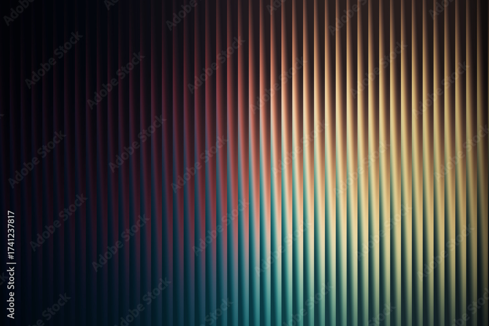 Obraz premium Abstract vertical ribbed texture with a gradient of dark blue, purple, pink, and yellow light