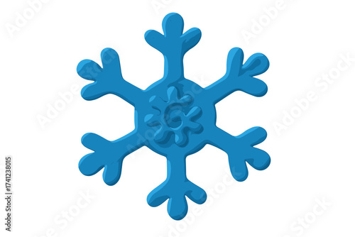 Blue snowflake clay element in naive childish style. Isolated plasticine toy. Vector cartoon illustration. Winter, Christmas, New Year decoration. Weather icon. Cold freeze symbol.