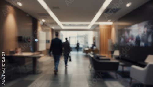 Wallpaper Mural Blurred view of a modern hotel hallway with people walking, contemporary furnishing, and illumination creating an abstract atmosphere of hospitality and movement. Torontodigital.ca