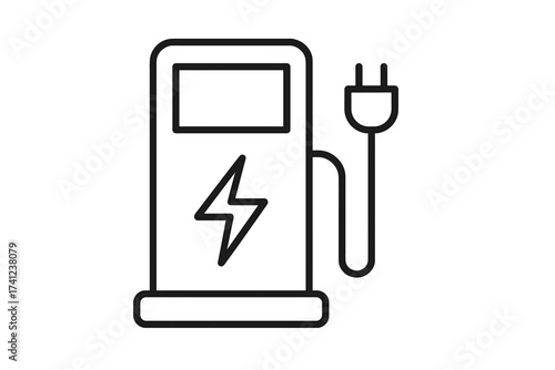 Electric car charging station icon. EV charger line vector. Eco-friendly transport power supply. Green energy and sustainability concept. Recharge point for electric vehicle.