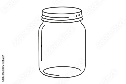 Glass jar isolated linear illustration. Vector icon of an empty mason jar for canning and preserving. Outline drawing for jam, pickles, homemade food and kitchen storage.