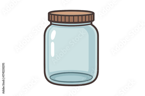 Glass jar vector icon, empty clear container with lid. Isolated cartoon illustration for food storage, canning, preserving, jam, honey. Kitchen packaging mockup on transparent background.