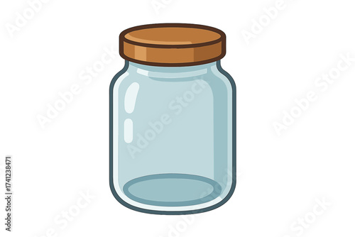 Vector illustration of an empty glass jar with a lid. Concept for food storage, canning, preserving, and kitchen organization. Isolated cartoon container for jam or pickles.