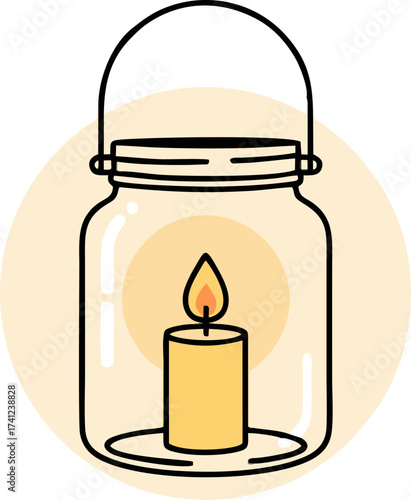 Minimalist Outline Glass Jar with Candle Light Illustration Graphic Element