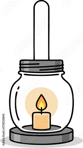 Minimalist Line Art Candle Jar Holder with Light Illustration